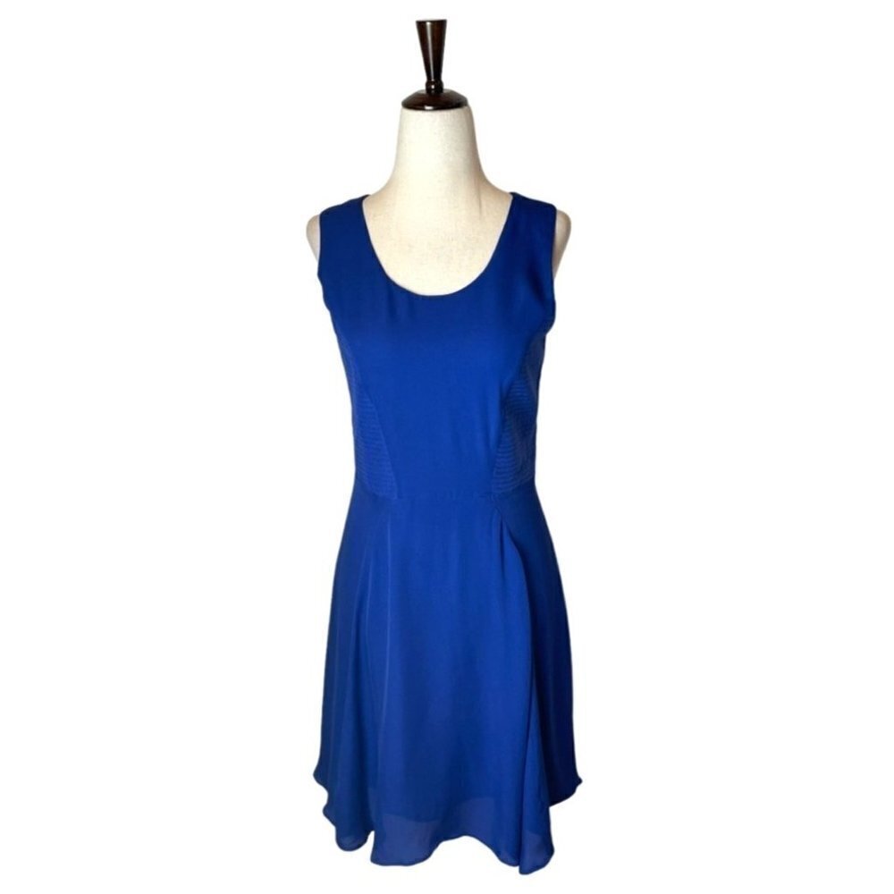 Parker Royal Blue Silk Sleeveless Scoop Neck Fit And Flare Mini Dress Size‎ M